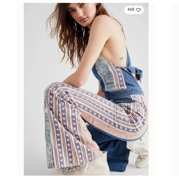 Free People Pants - Free People Dallas Jumpsuit Americano Combo Denim Flare Stars 2 4 or 6